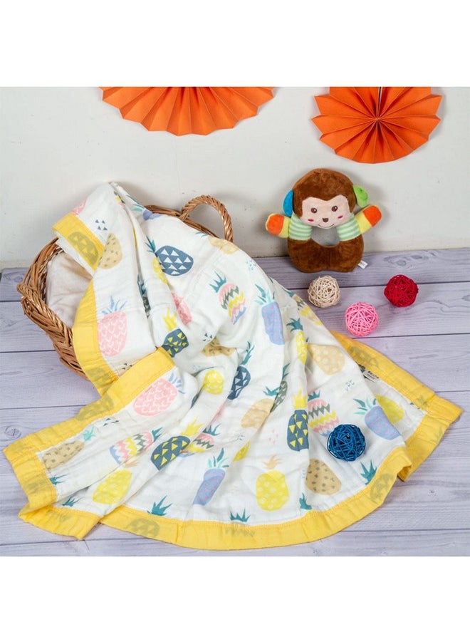 MOM'S HOME Pure Organic Cotton 6 Layer Muslin Blanket For Baby | Ultra-Soft Swaddling Towel For Newborns And Toddlers |100 X100 Cm | 0-3 Years (Pineapple)  - Image 1