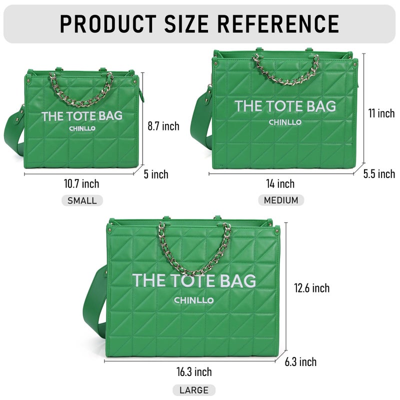 Chinllo Tote Bag for Women Quilted Chains Satchel Purse and Handbags with Shoulder Strap (E.Green-M) - Image 2