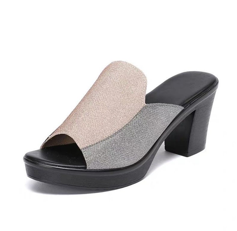 Plus Size Womens Summer Sandals Chunky Heel Waterproof Gold 