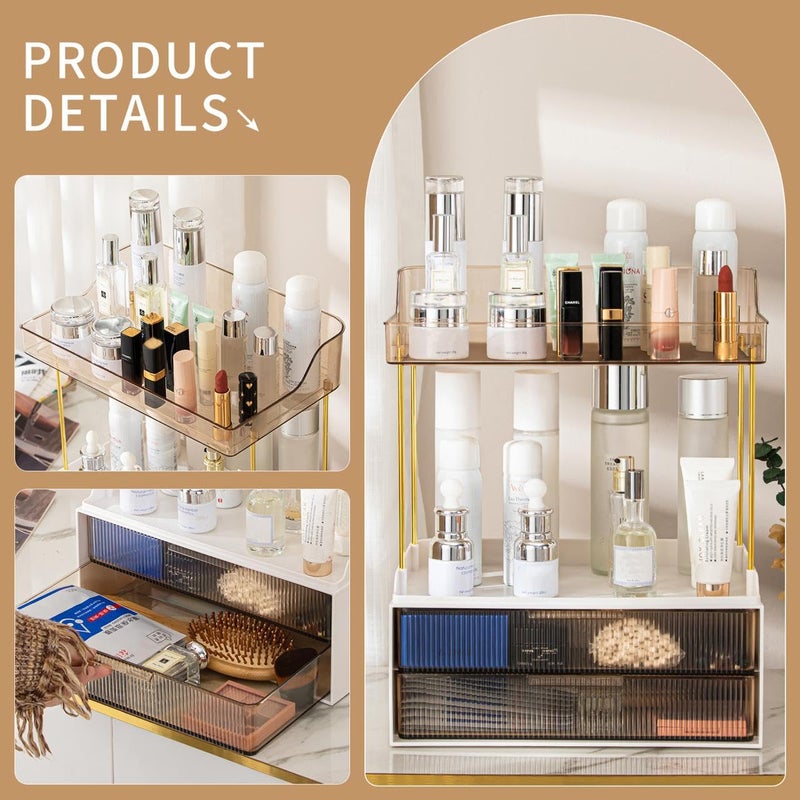 Dravina 4-Tier Makeup Organizer Storage Box | Vanity Tray for Cosmetics, Skincare Organizers, Stationery & Countertop Storage | Bathroom & Dressing Table Organizer, Ideal Gift for Women, Amber/Gold - Image 5