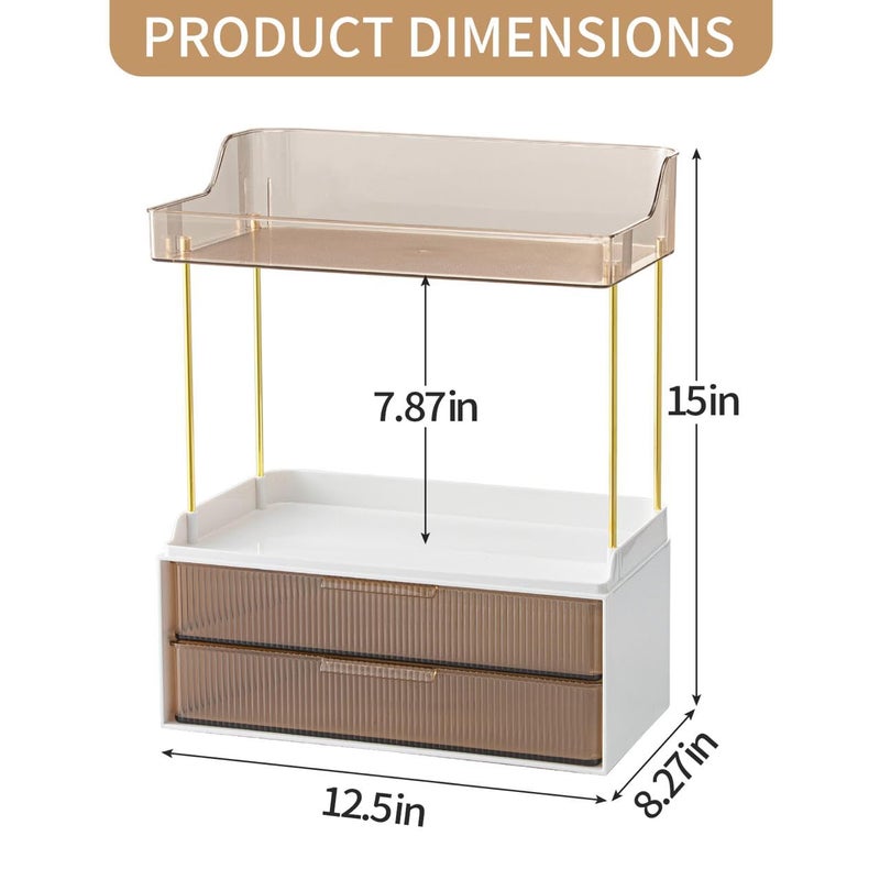 Dravina 4-Tier Makeup Organizer Storage Box | Vanity Tray for Cosmetics, Skincare Organizers, Stationery & Countertop Storage | Bathroom & Dressing Table Organizer, Ideal Gift for Women, Amber/Gold - Image 2