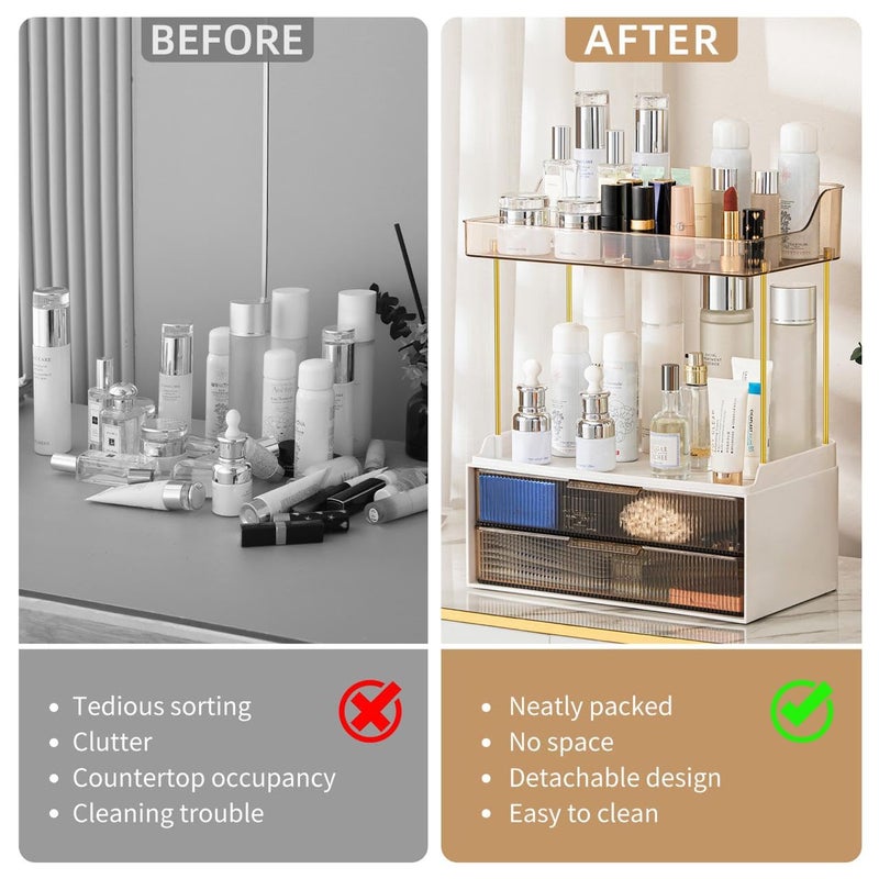 Dravina 4-Tier Makeup Organizer Storage Box | Vanity Tray for Cosmetics, Skincare Organizers, Stationery & Countertop Storage | Bathroom & Dressing Table Organizer, Ideal Gift for Women, Amber/Gold - Image 3