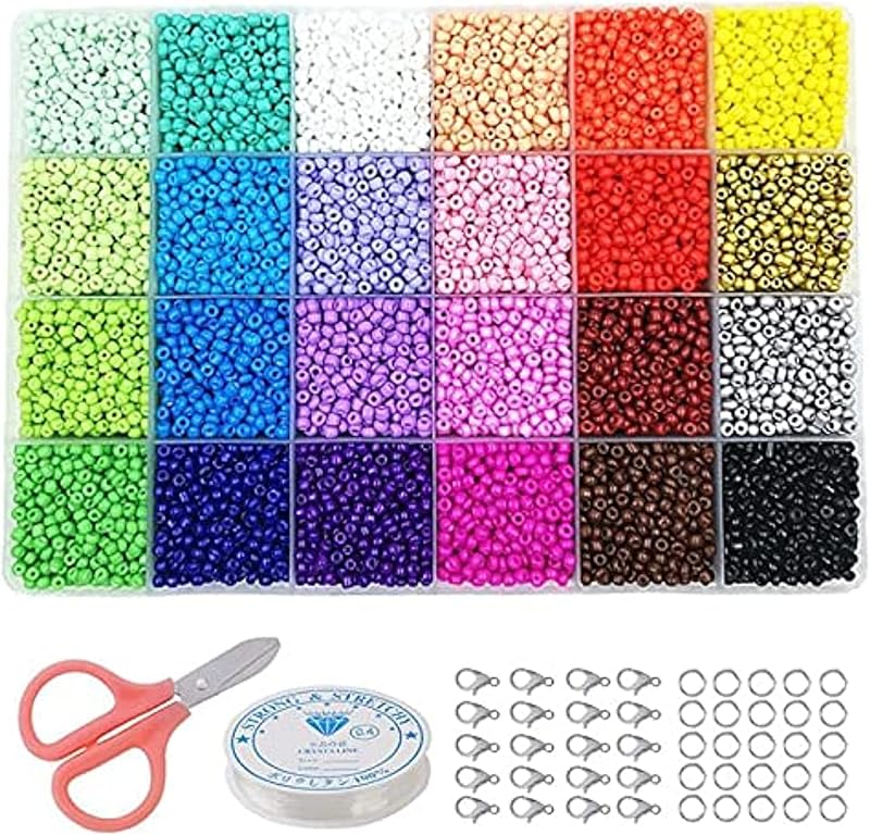 jewelry Making Supplies Kit Glass Seed Beads Irregular Crystal Stone Beads Craft Kit in 24 Colors with Storage Box for Jewelry Making, Repair, DIY Art Crafts