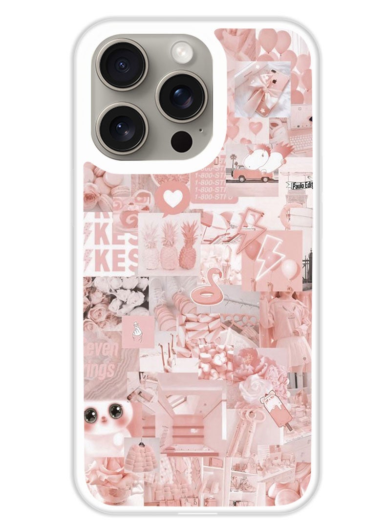 Theodor Protective Case Cover For APPLE IPHONE 15 Pro Max Pink Asthetic (White Bumper) - Image 1