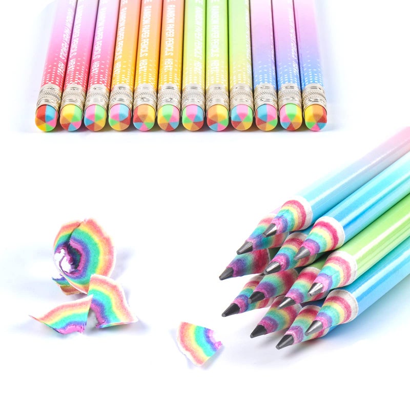 ECOTREE Pre-sharpened Pencils #2 Eco Rainbow Paper Pencil Cute Pencil for Kids Number 2 Pencils with Erasers for School, Writing, 24 Count - Image 5