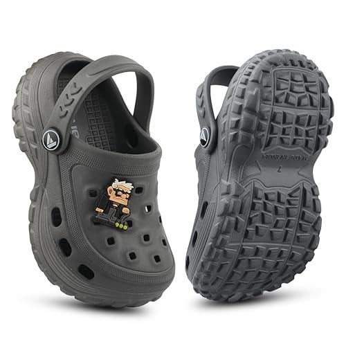 FUEL Clogs for Kids, Dailywear Comfortable, Lightweight Anti Skid Clogs Slipper for 4-10 Years Boys/Girls/Toddler (Poddle-Grey) - Image 1