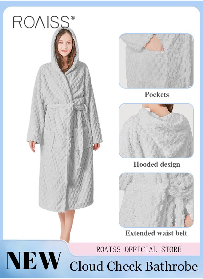 roaiss Thicken Absorbent Bathrobe Unisex Cloud Pattern Coral Fleece Sleepwear Autumn Winter Ladies Lightweight Soft Non Shedding Robe with Hood  - Image 1