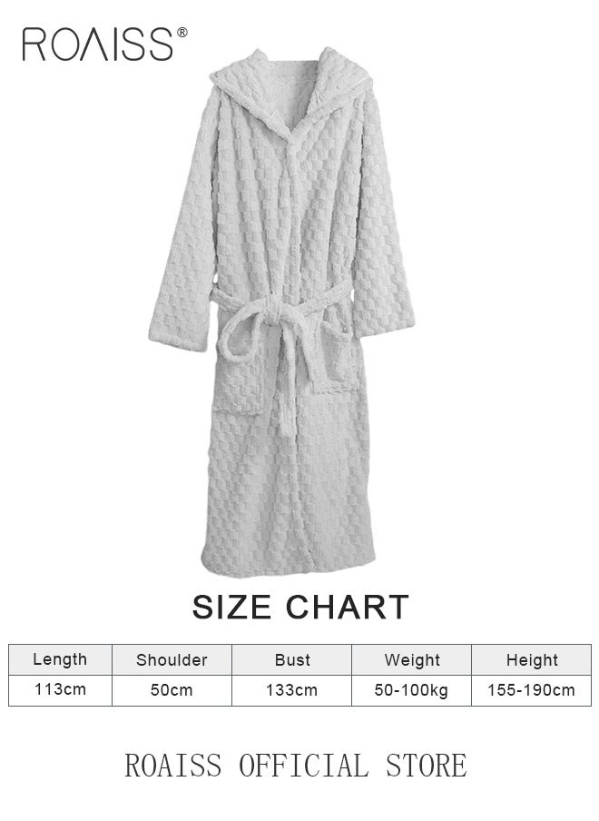 roaiss - Thicken Absorbent Bathrobe Unisex Cloud Pattern Coral Fleece Sleepwear Autumn Winter Ladies Lightweight Soft Non Shedding Robe with Hood - Image 1