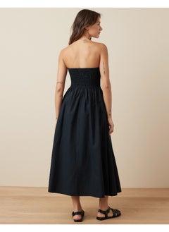 American Eagle AE Strapless Ruched Poplin Midi Dress  - Image 4