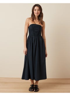 American Eagle AE Strapless Ruched Poplin Midi Dress  - Image 3