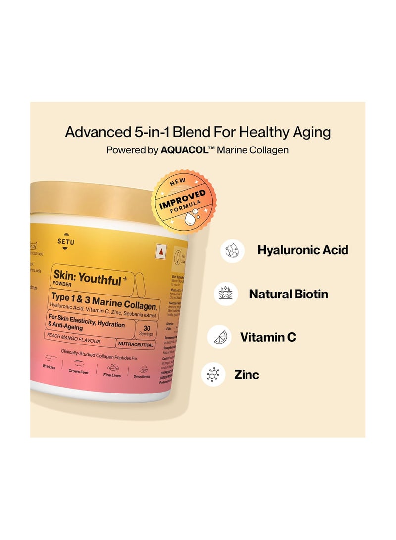 SETU Setu Skin: Youthful Marine Collagen Powder (210g) | Collagen Supplements for Women & Men | Hydrolyzed Type 1 & 3 Collagen for Healthy Skin, Hair & Nails | Peach Mango Flavor  - Image 3