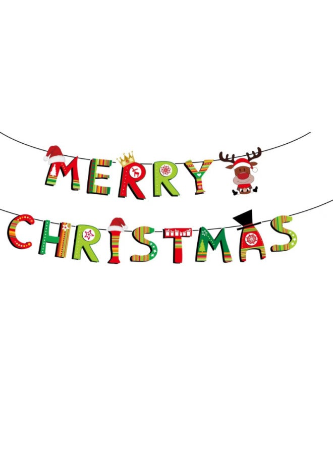 YIXIN Christmas Decorations Christmas Pull Flag Hanging Ornaments Holiday Banner Party Decoration Paper Cartoon Christmas Hanging Flag Pull Flower - Image 1