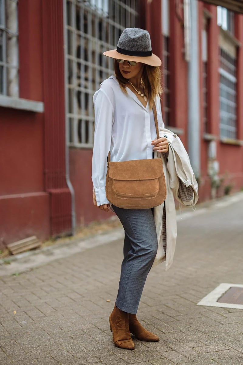 Rustic Town Leather Shoulder Bag for Women - Leather Vintage Crossbody Saddle Bag Purse - Boho Sling Bag Travel Satchel for Ladies - Image 3