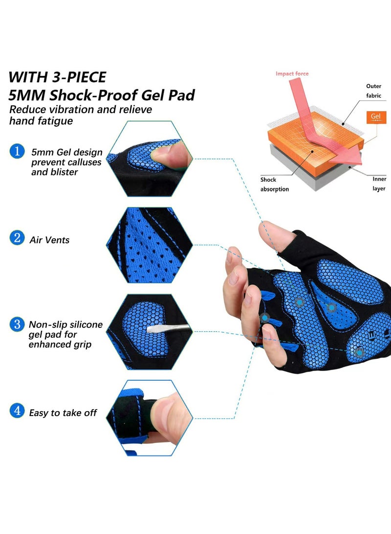 Cuken Shock-Absorbing Cycling Gloves, Blue – 5mm Gel Padding, Half-Finger for Gym & Outdoor Sports - Image 3