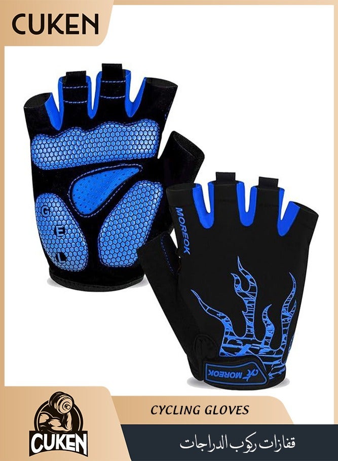 Cuken Shock-Absorbing Cycling Gloves, Blue – 5mm Gel Padding, Half-Finger for Gym & Outdoor Sports - Image 1