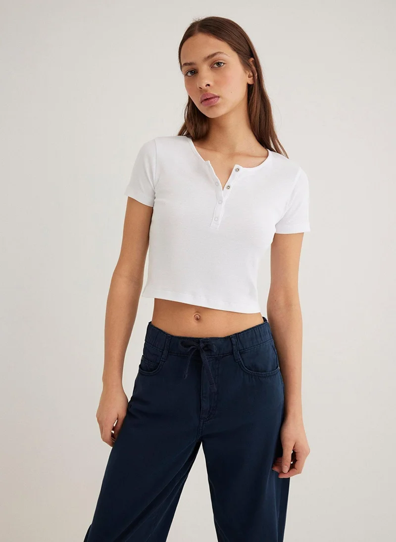 MAVI Half Button White Basic T-Shirt