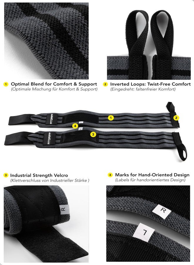 Fitgriff Straps + Wristbands for Gym (1 Set) - Gym Wristbands and Weight Lifting Bands - Fitness Accessories (Grey) - Image 3