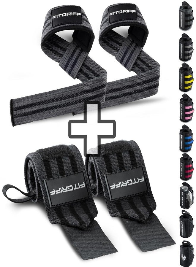 Fitgriff Straps + Wristbands for Gym (1 Set) - Gym Wristbands and Weight Lifting Bands - Fitness Accessories (Grey) - Image 1