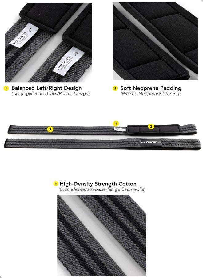 Fitgriff Straps + Wristbands for Gym (1 Set) - Gym Wristbands and Weight Lifting Bands - Fitness Accessories (Grey) - Image 4