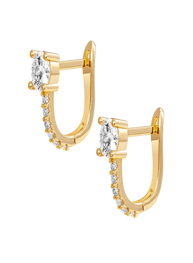 PAVOI 14K Yellow Gold Plated Post Cubic Zirconia Cuff Earring Huggie Stud with Main Stone - Image 3