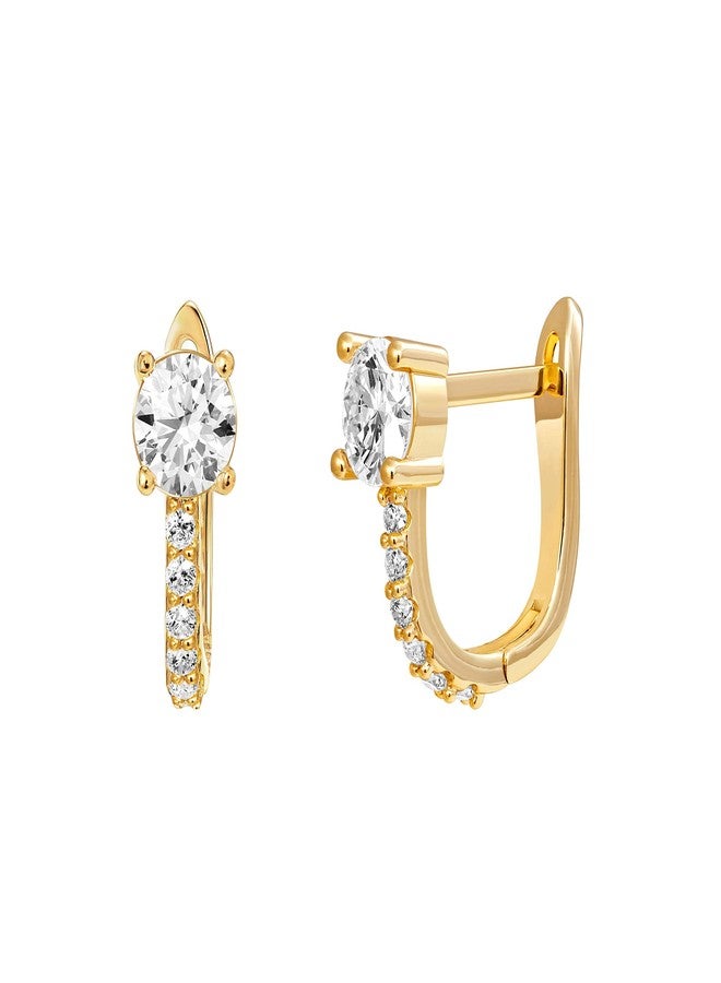PAVOI 14K Yellow Gold Plated Post Cubic Zirconia Cuff Earring Huggie Stud with Main Stone - Image 1