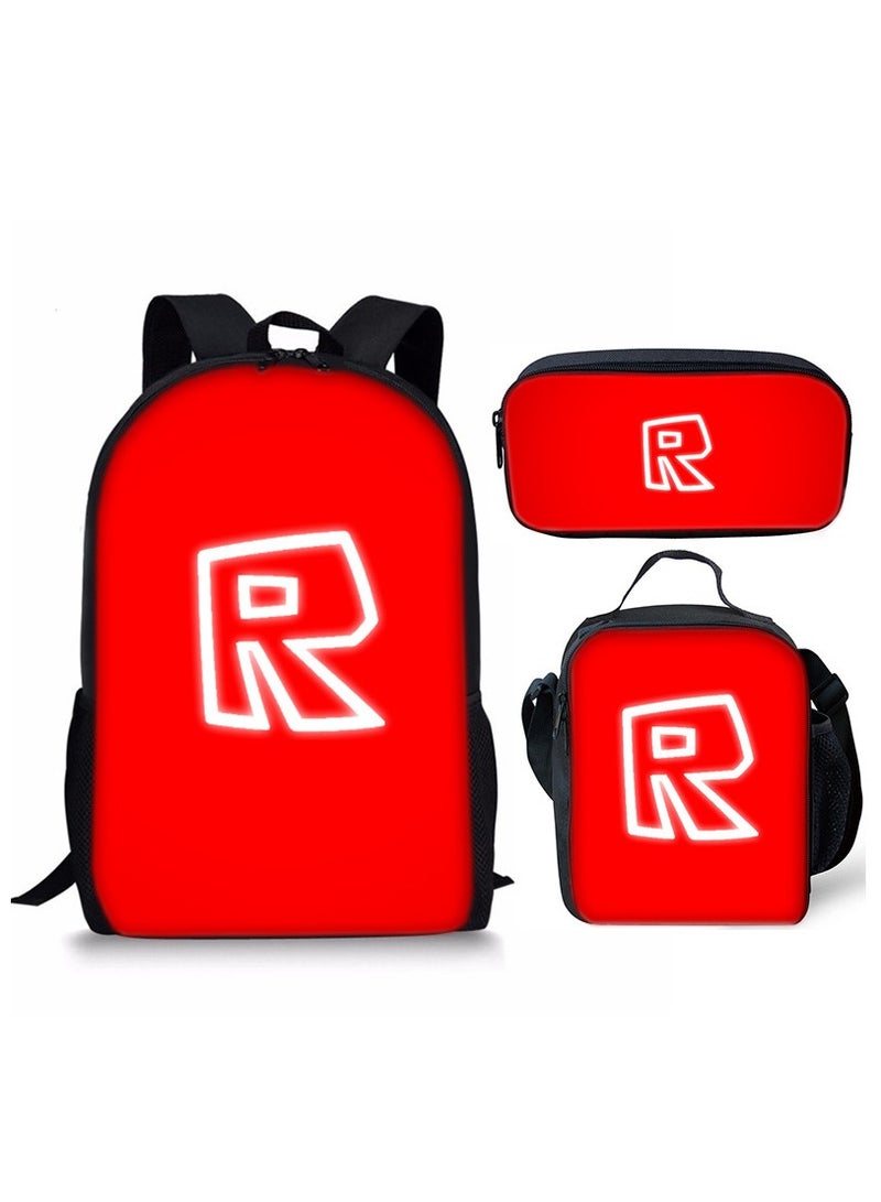 Digital Printing Large Capacity Backpack Three piece Set Lunch Bag Pen Bag Polyester Comfortable Load Reducing Backpack for Students and Children Unisex - Image 1