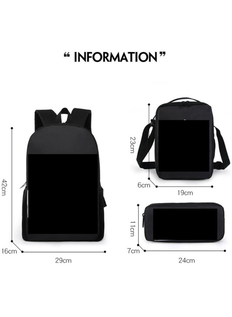 Digital Printing Large Capacity Backpack Three piece Set Lunch Bag Pen Bag Polyester Comfortable Load Reducing Backpack for Students and Children Unisex - Image 2