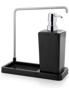 Primanova 3 In 1 Acrylic Kitchen Soap Dispenser With Sponge Holder & Dryer Rack,  Pump Bottle , Sponge Holder And Towel Rack For Kitchen Sink, Storage And Organization-Black  - Image 1