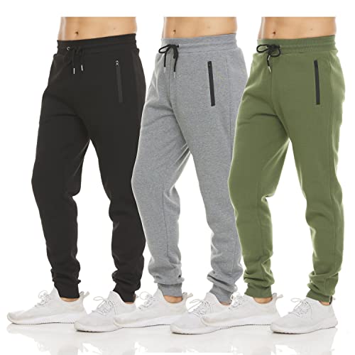 PURE CHAMP Mens 3pk Fleece Workout Jogger Sweatpants for Men Size S-3XL (Small, Set 3) - Image 4