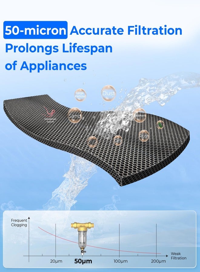 ووتر دروب فلتر رواسب Waterdrop Spin Down، نظام ترشيح مياه المنزل بالكامل للغسيل العكسي لمياه الآبار، 40-50 ميكرون، 1 بوصة MNPT + 3/4 بوصة FNPT + 3/4 بوصة MNPT، مصائد رملية، خالٍ من BPA، WD-RPFK - Image 3