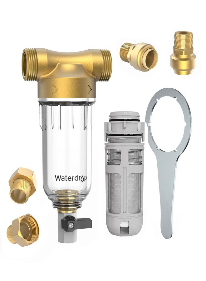 ووتر دروب فلتر رواسب Waterdrop Spin Down، نظام ترشيح مياه المنزل بالكامل للغسيل العكسي لمياه الآبار، 40-50 ميكرون، 1 بوصة MNPT + 3/4 بوصة FNPT + 3/4 بوصة MNPT، مصائد رملية، خالٍ من BPA، WD-RPFK - Image 1