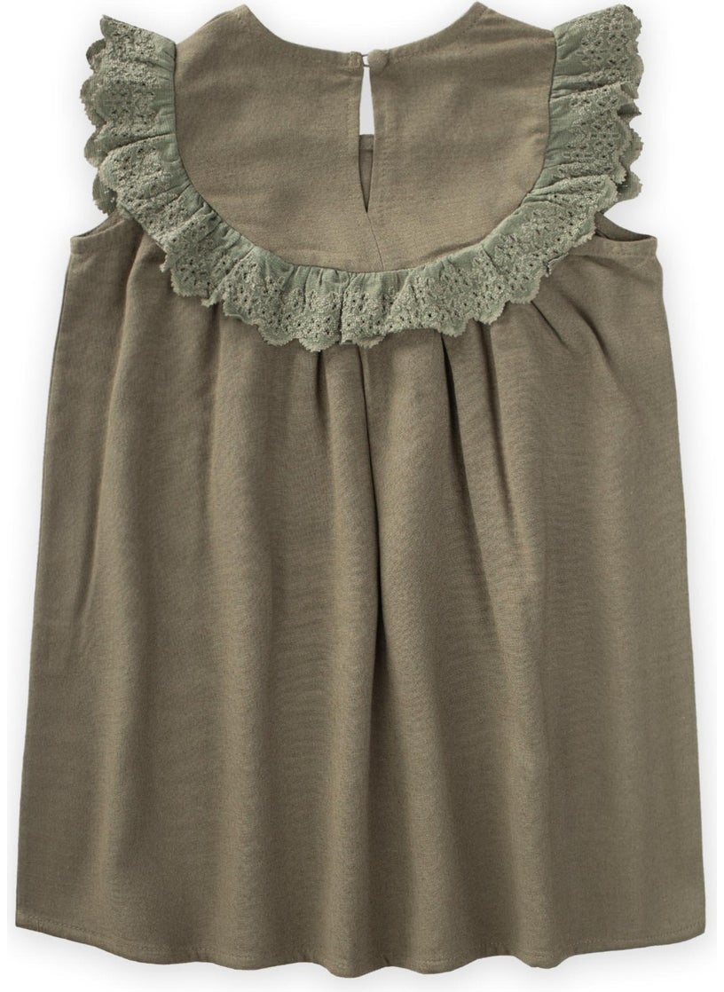 Cigit Robadan Laced Linen Blouse 2-7 Years Khaki Green  - Image 2