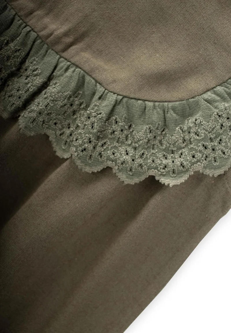 Cigit Robadan Laced Linen Blouse 2-7 Years Khaki Green