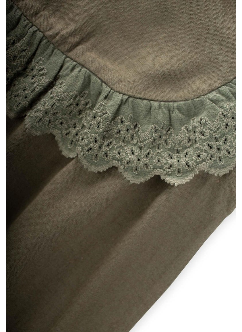 Cigit Robadan Laced Linen Blouse 2-7 Years Khaki Green  - Image 3