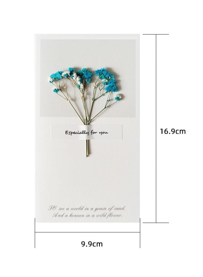 بيوينتي بطاقة تهنئة زرقاء نجمة كاملة زهور مجففة بطاقة شكر صغيرة