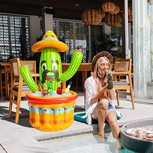 PARENTSWELL 47.5'' Drink Cooler for Parties, 2 Pack Inflatable Cactus Ice Bucket for BBQ, Bachelorette Supplies, Pool Party, Picnic, Floating Cooler for Hawaiian Luau Tropical Summer Party Decorations - Image 2