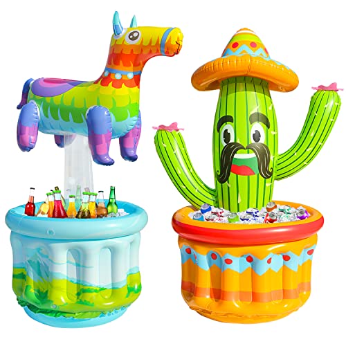 PARENTSWELL 47.5'' Drink Cooler for Parties, 2 Pack Inflatable Cactus Ice Bucket for BBQ, Bachelorette Supplies, Pool Party, Picnic, Floating Cooler for Hawaiian Luau Tropical Summer Party Decorations - Image 1