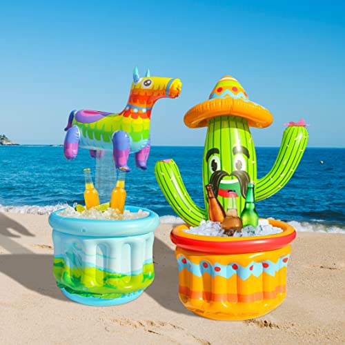 PARENTSWELL 47.5'' Drink Cooler for Parties, 2 Pack Inflatable Cactus Ice Bucket for BBQ, Bachelorette Supplies, Pool Party, Picnic, Floating Cooler for Hawaiian Luau Tropical Summer Party Decorations - Image 3