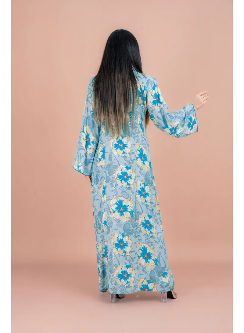 IKKXA Floral Elegance Collared Jalabiya