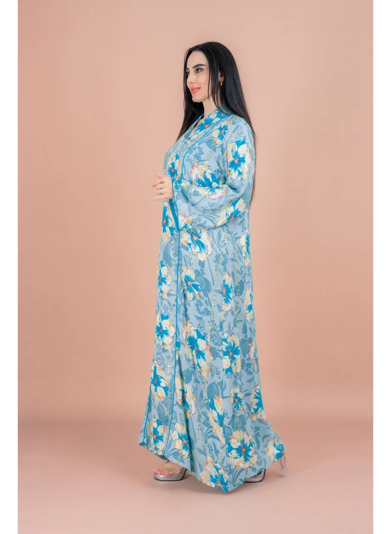 IKKXA Floral Elegance Collared Jalabiya