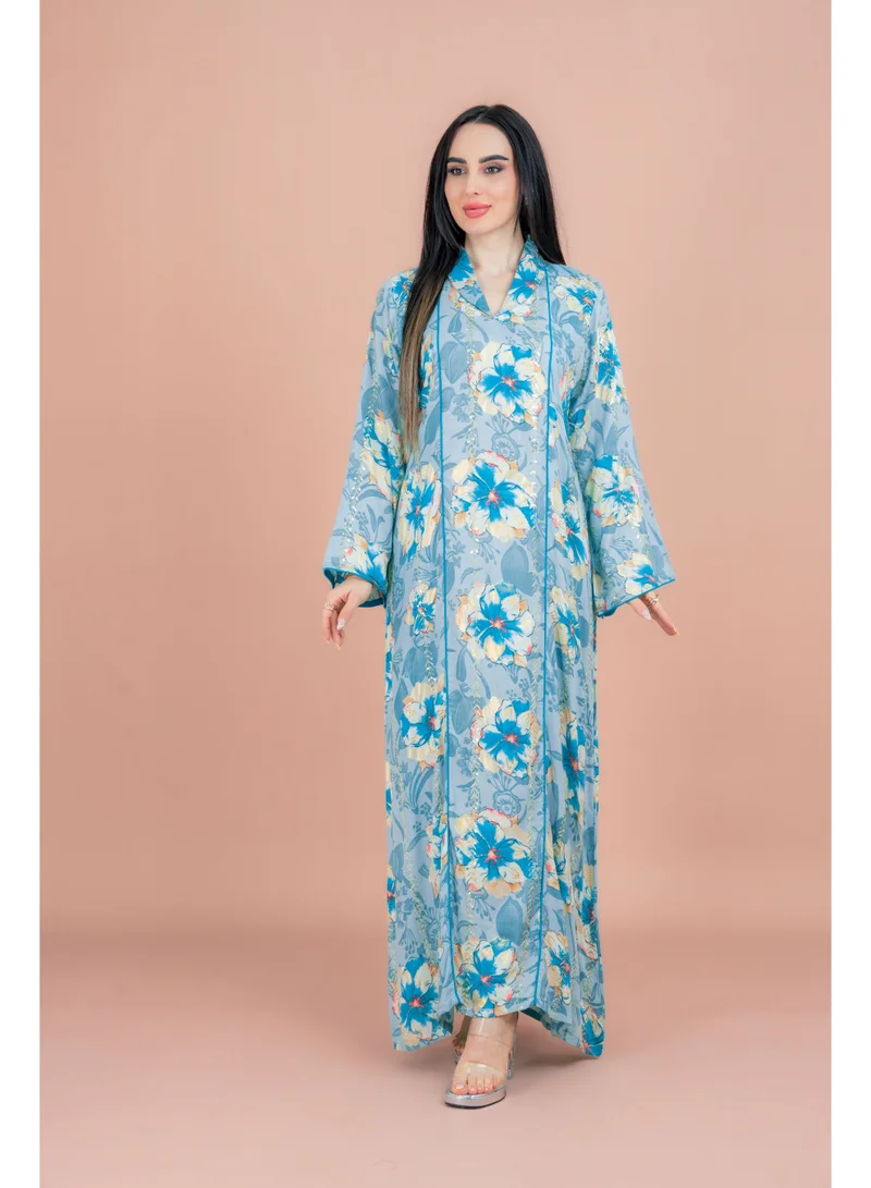 IKKXA Floral Elegance Collared Jalabiya