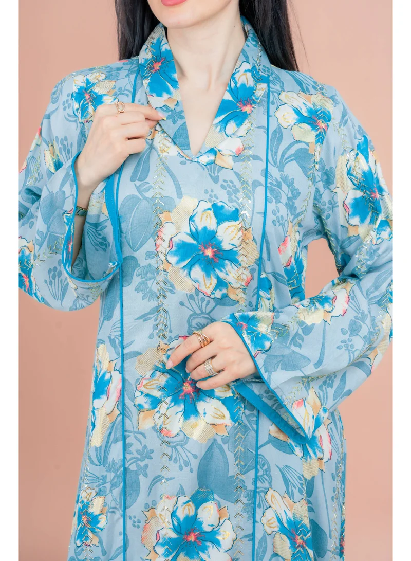IKKXA Floral Elegance Collared Jalabiya