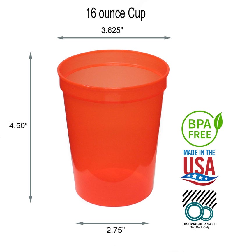 Rolling Sands 16 Oz Reusable Plastic Stadium Cups  Bulk 50 Pk  USA Made  BPA-Free Dishwasher Safe Plastic Tumblers  Translucent Orange - Image 2