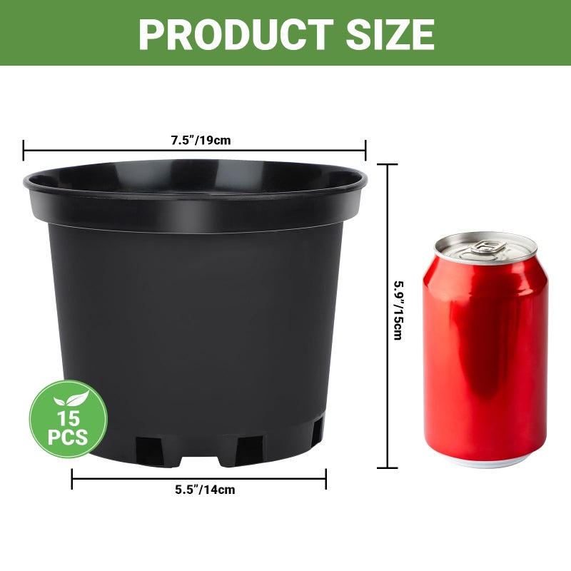 GREANER Nursery Pots, 1 Gallon Durable Flower Pots with Drainage Holes, Plant Containers for Flower, Seed, Tree, Tomato-Black (15PCS) - Image 2