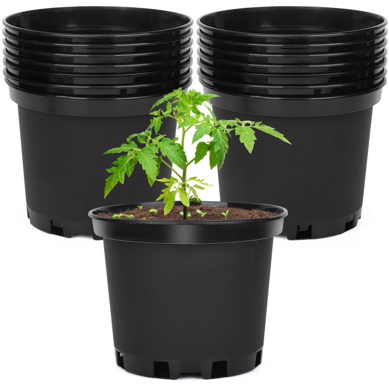 GREANER Nursery Pots, 1 Gallon Durable Flower Pots with Drainage Holes, Plant Containers for Flower, Seed, Tree, Tomato-Black (15PCS) - Image 1