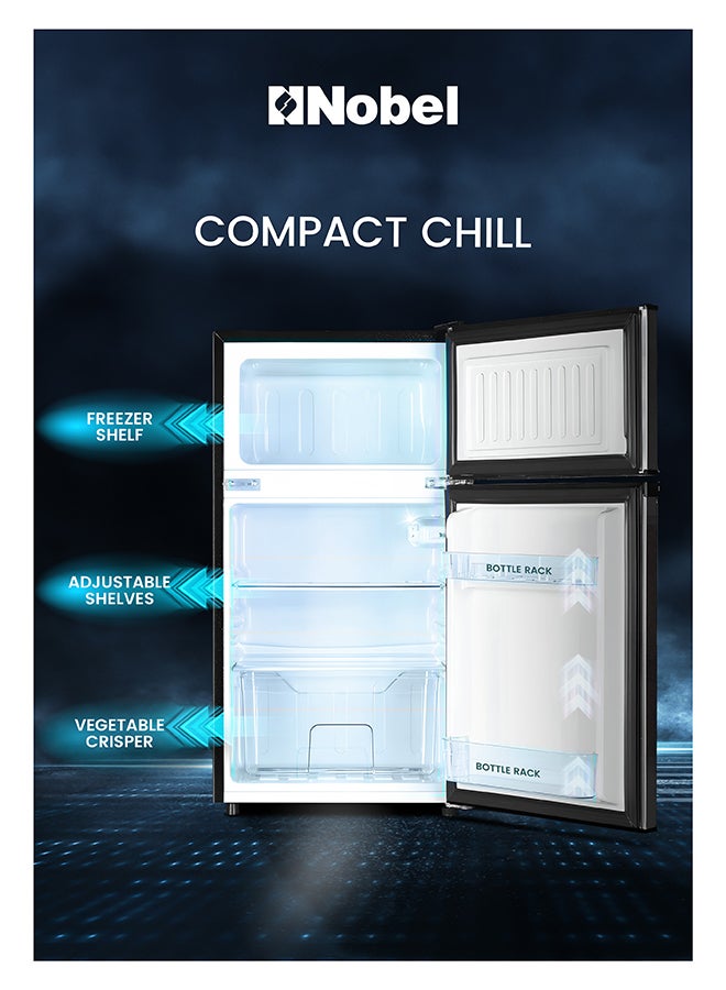 Nobel 120 L Gross / 90 L Net, Double Door Refrigerator, Defrost, R600a Refrigerant, Mechanical Temp Control, LED Light, Inside Condenser, Vegetable Crisper, Recessed Handle – NR120E (1 Year Warranty) 400 W NR120E Grey - Image 2
