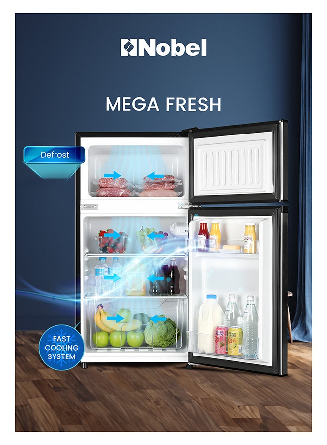 Nobel 120 L Gross / 90 L Net, Double Door Refrigerator, Defrost, R600a Refrigerant, Mechanical Temp Control, LED Light, Inside Condenser, Vegetable Crisper, Recessed Handle – NR120E (1 Year Warranty) 400 W NR120E Grey - Image 3