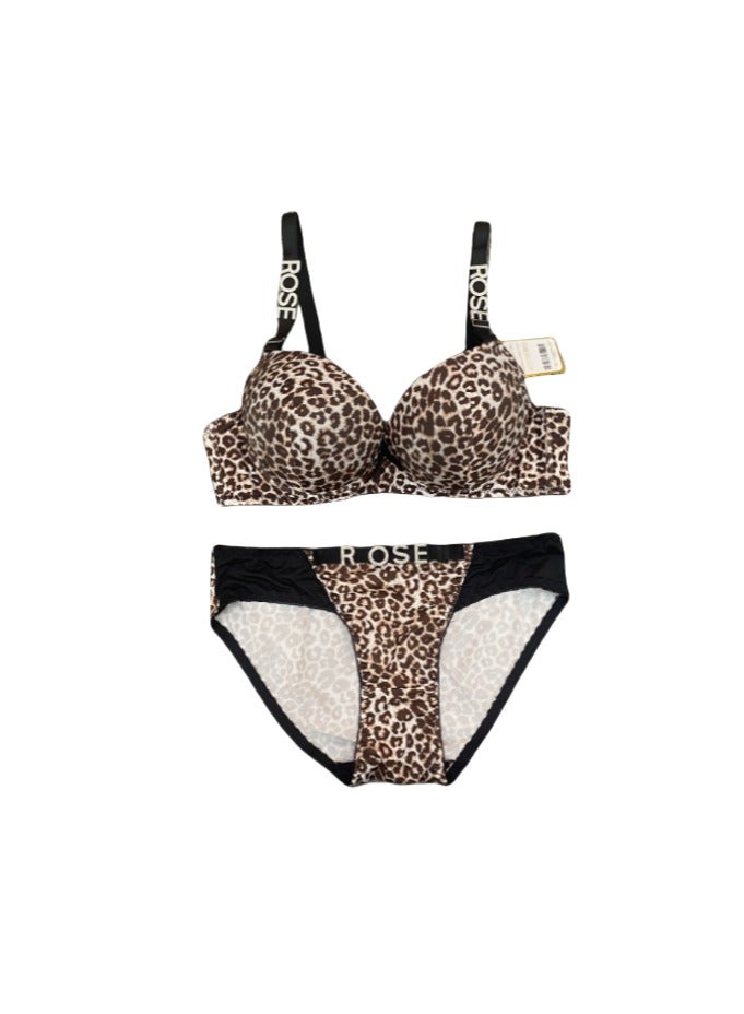 Rose Women's Fashion Leopard Print Two Piece Set, Lingerie,Decorated With A Bow Knot 
