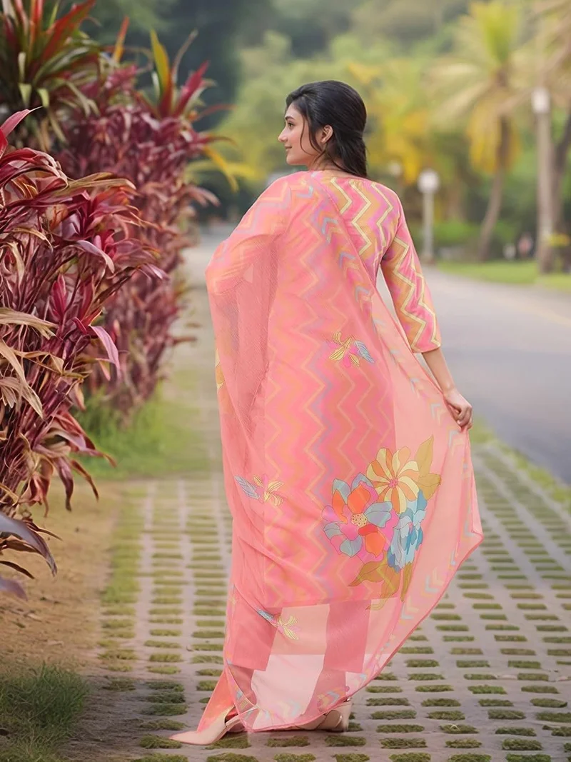GoSriKi  GoSriKi Women's Rayon Viscose Straight Printed Kurta with Pant & Dupatta (Zaggu Pink-VKS01-GS_L_Pink_Large) for Women | Best Price UAE