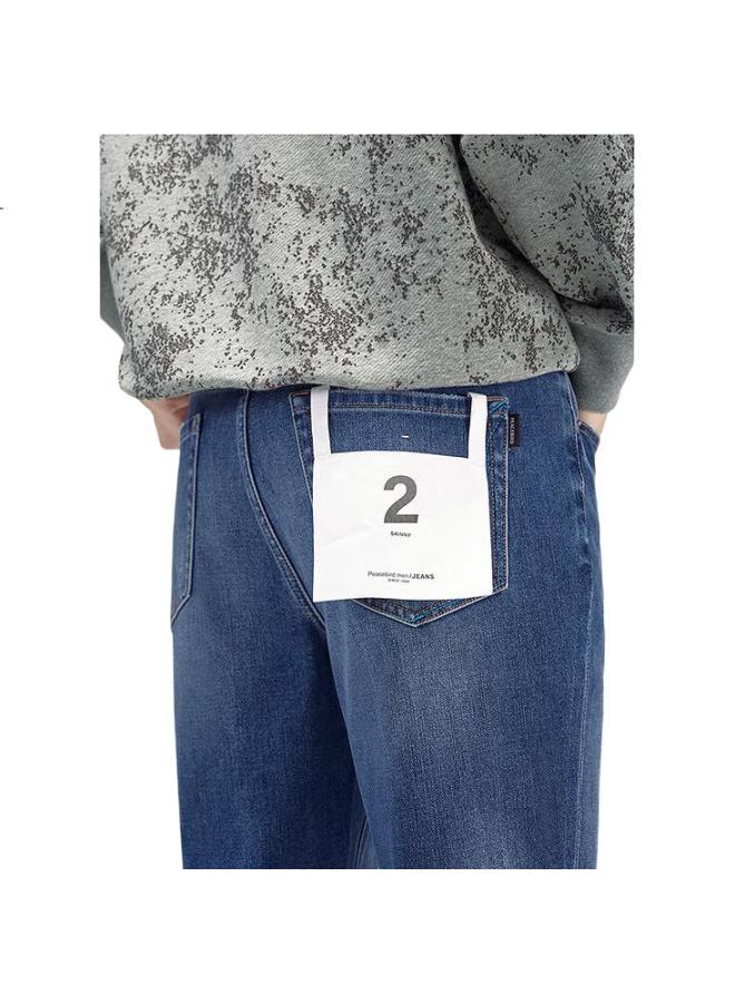 Waxbird Peacebird Men'S Jeans, Autumn Slim-Fit Classic Trousers, Casual Trendy Commuter Style, Denim Blue, Size 35 - Image 1